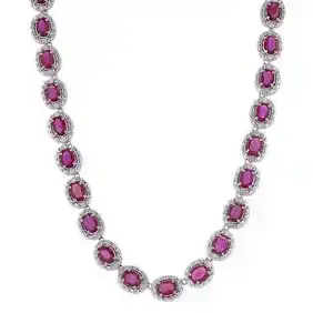 30.88 ctw Ruby and 2.91 ctw Diamond 925 Silver Necklace