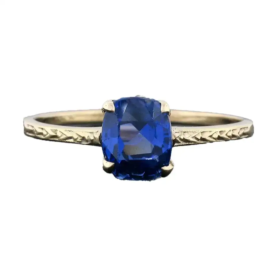 Antique 14k Gold GIA 1.95 ctw No Heat Cushion Blue Ceylon Sapphire Solitaire Ring