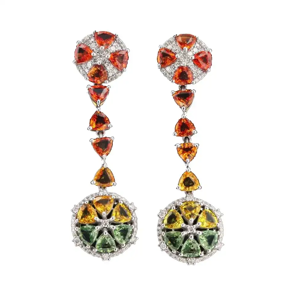 14.27 ctw Multicolor Sapphire and 1.16 ctw Diamond Platinum Dangle Earrings