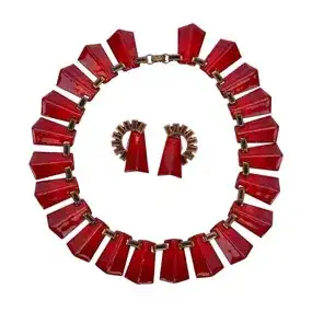 Renoir-Matisse Red Enamel Copper Demi Parure