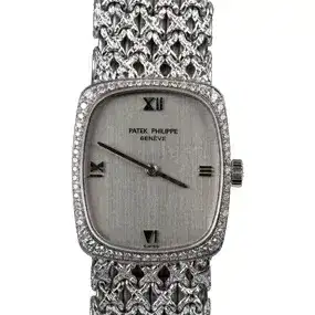 Patek Philippe 18K White Gold Case Diamond Mechanical Watch