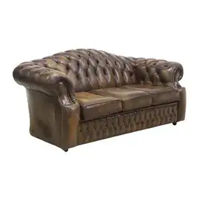 English Tufted Brown Leather Camelback Chesterfield Sofa