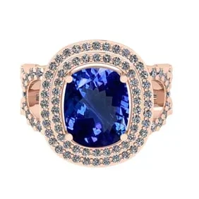 5.90 Ctw VS/SI1 Tanzanite And Diamond 18k Rose Gold Cocktail Ring