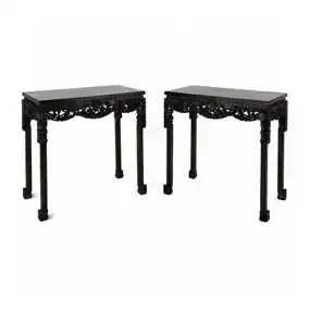 Pair of Chinese Zitan Carved Sided Tables