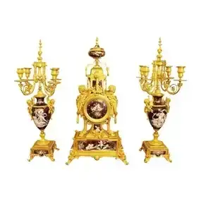 Monumental 19th Century Limoges Enamel Clock Set