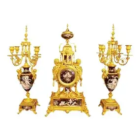 Monumental 19th Century Limoges Enamel Clock Set