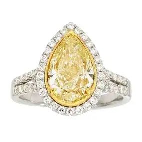 4.03Ct Yellow Pear Shaped Diamond Engagement Ring