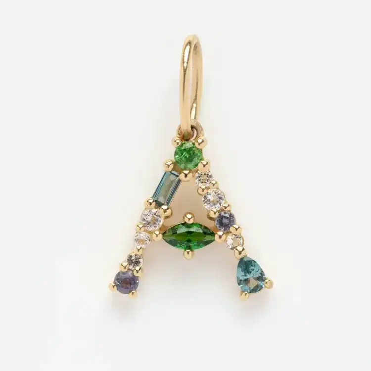 Image of Solid Gold Gemstone Letter Charm