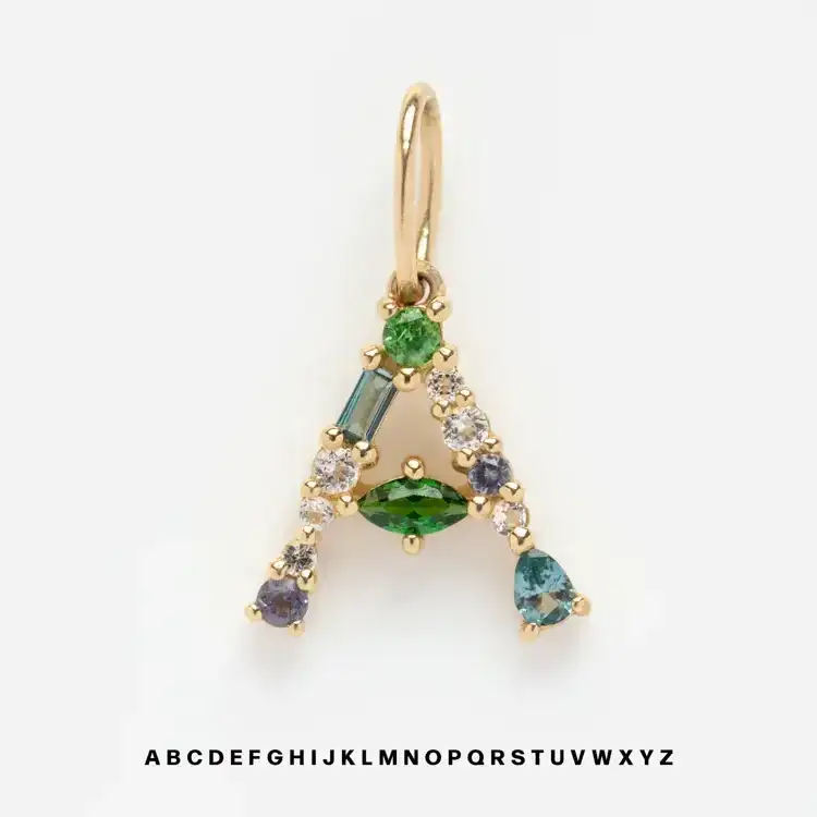 Image of Solid Gold Gemstone Letter Charm