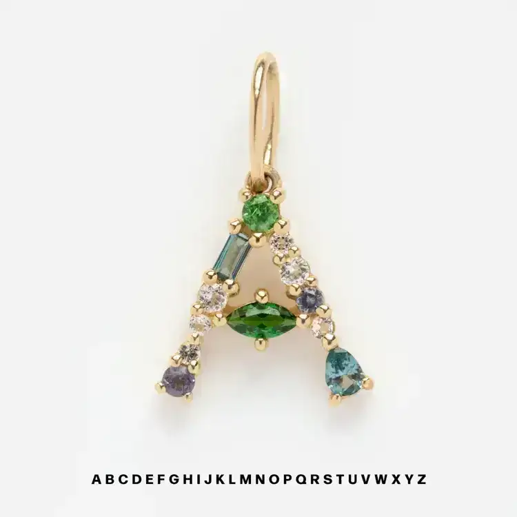 Image of Solid Gold Gemstone Letter Charm