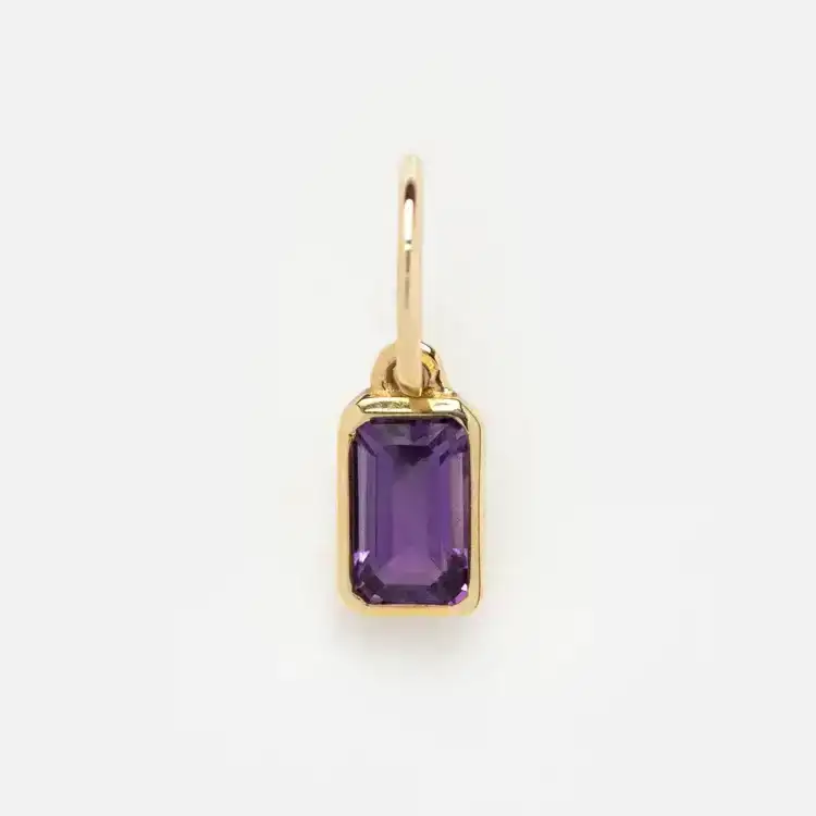 Image of Solid Gold Birthstone Baguette Charm