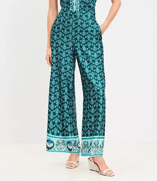 Fluid Pull On Wide Leg Pants in Medallion Border Floral