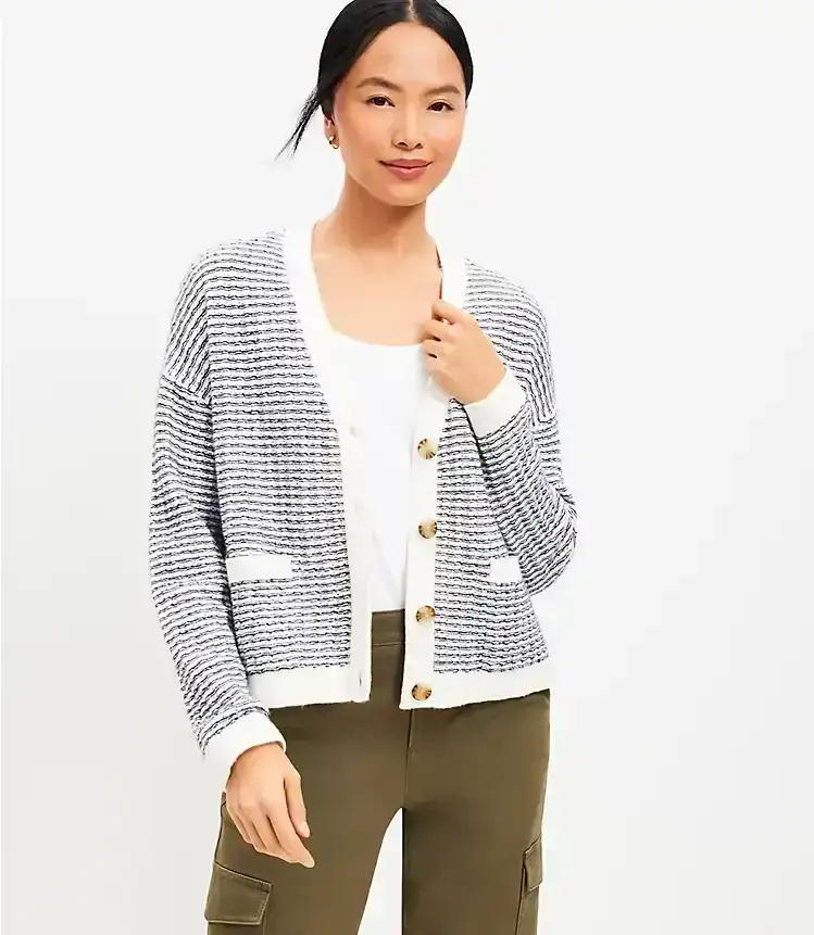 Striped Modern V-Neck Pocket Cardigan