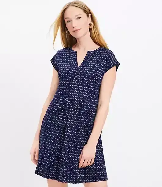 Scalloped Y Neck Swing Dress