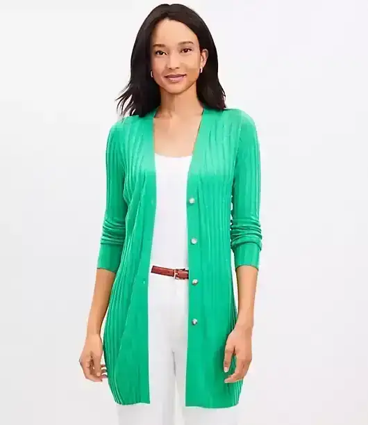 Ribbed Long Lightweight V-Neck Cardigan