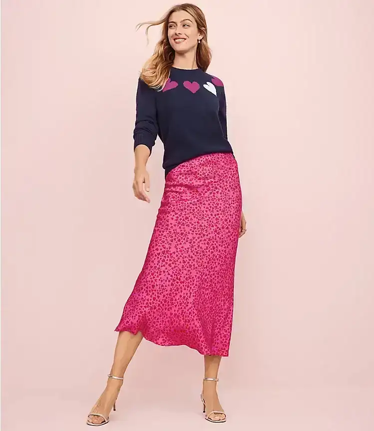 Heart Jacquard Bias Midi Skirt