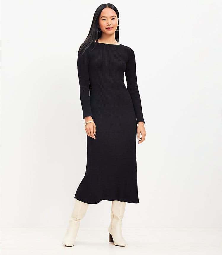 Petite Boatneck Flare Midi Sweater Dress