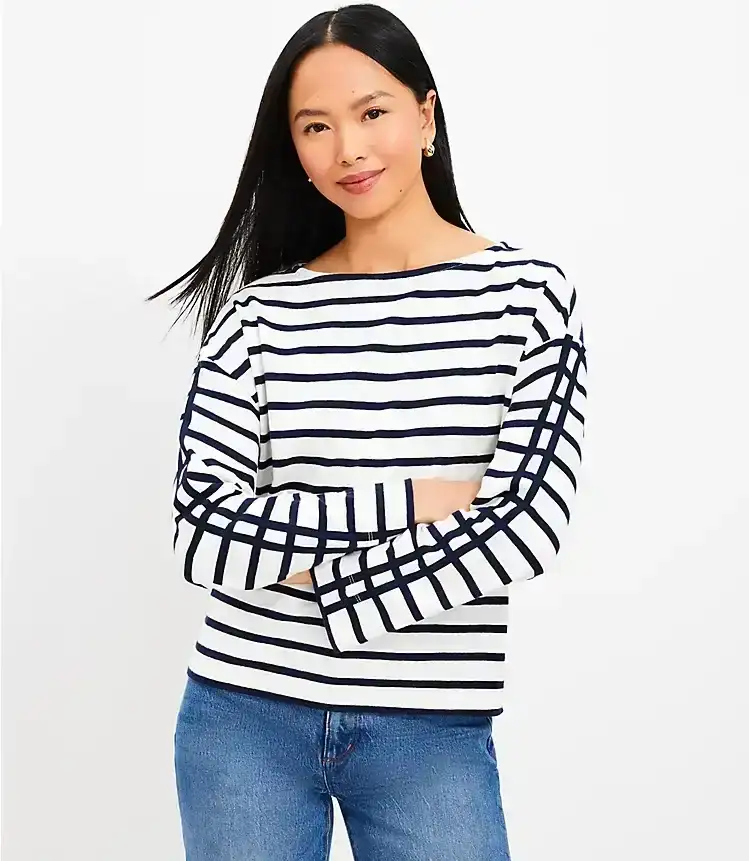 Striped Wide Sleeve Boatneck Top