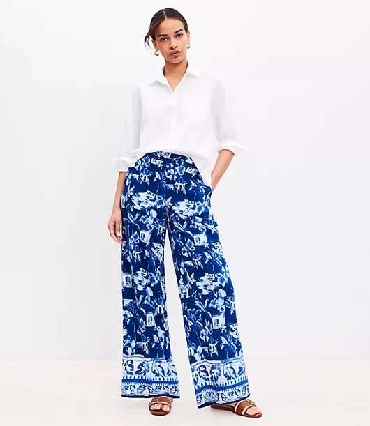 Pull On Wide Leg Pants in Corfu Weekend Linen Blend