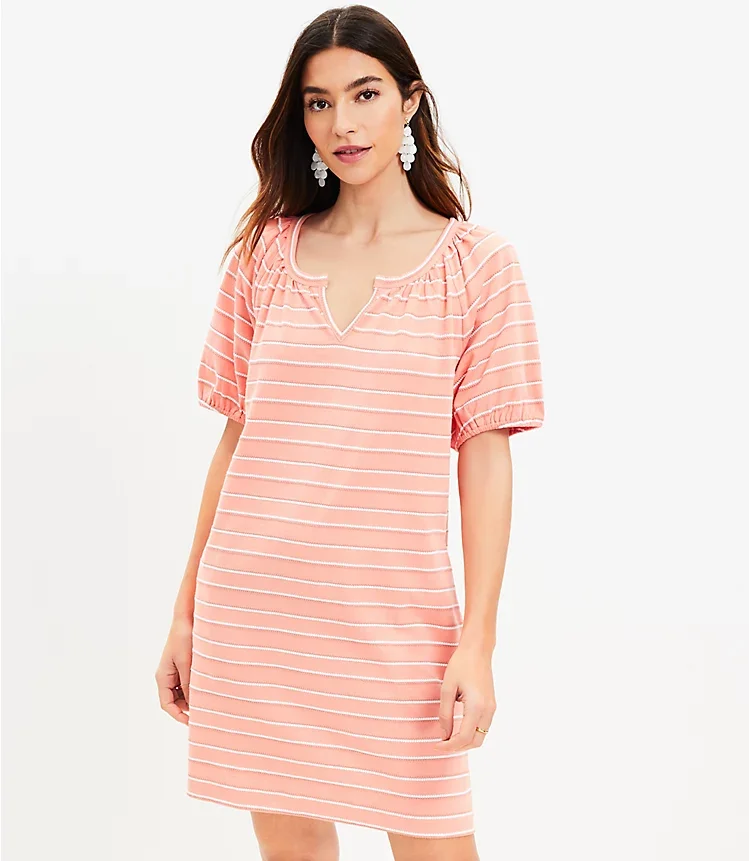 Striped Jacquard V-Neck Pocket Swing Dress