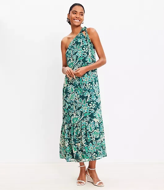 Floral Crinkle Flounce One Shoulder Maxi Dress