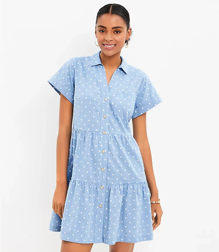 Chambray Clip Tiered Pocket Shirtdress