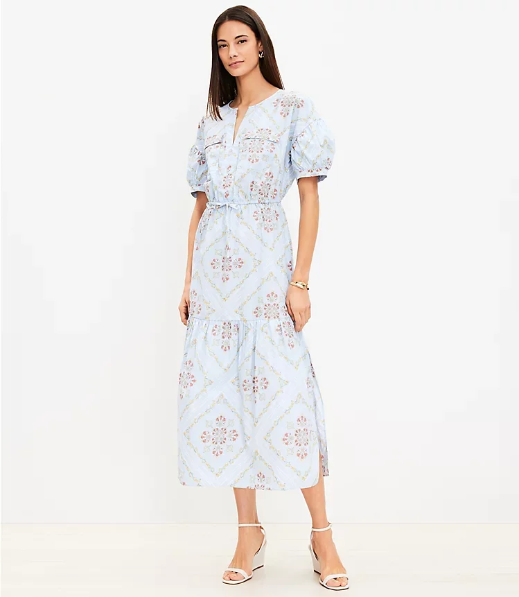 Tuilerie Balloon Sleeve Pocket Midi Dress