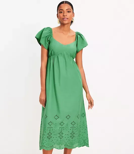 Eyelet Flutter Sleeve Maxi Dress