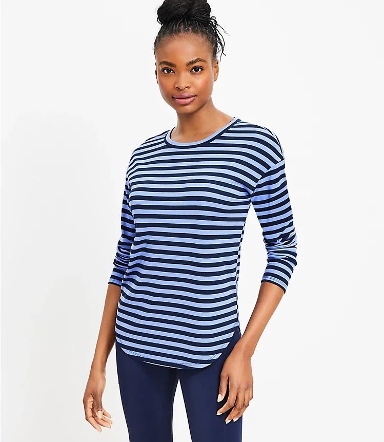 Lou & Grey Stripe Ribbed Signaturesoft Jersey Shirttail Top