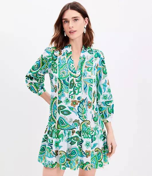 Paisley Split Neck Swing Dress