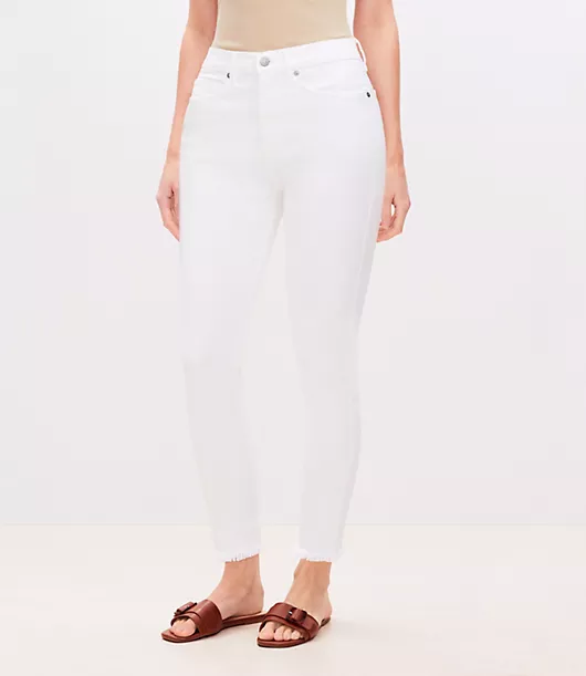 Curvy Frayed High Rise Skinny Jeans in White