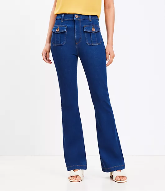 Tall High Rise Patch Pocket Slim Flare Jeans in Dark Wash