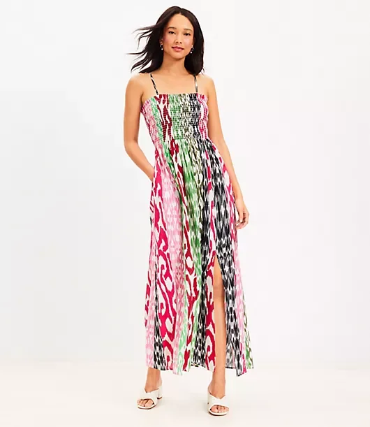 LOFT Beach Scroll Smocked Maxi Cami Dress