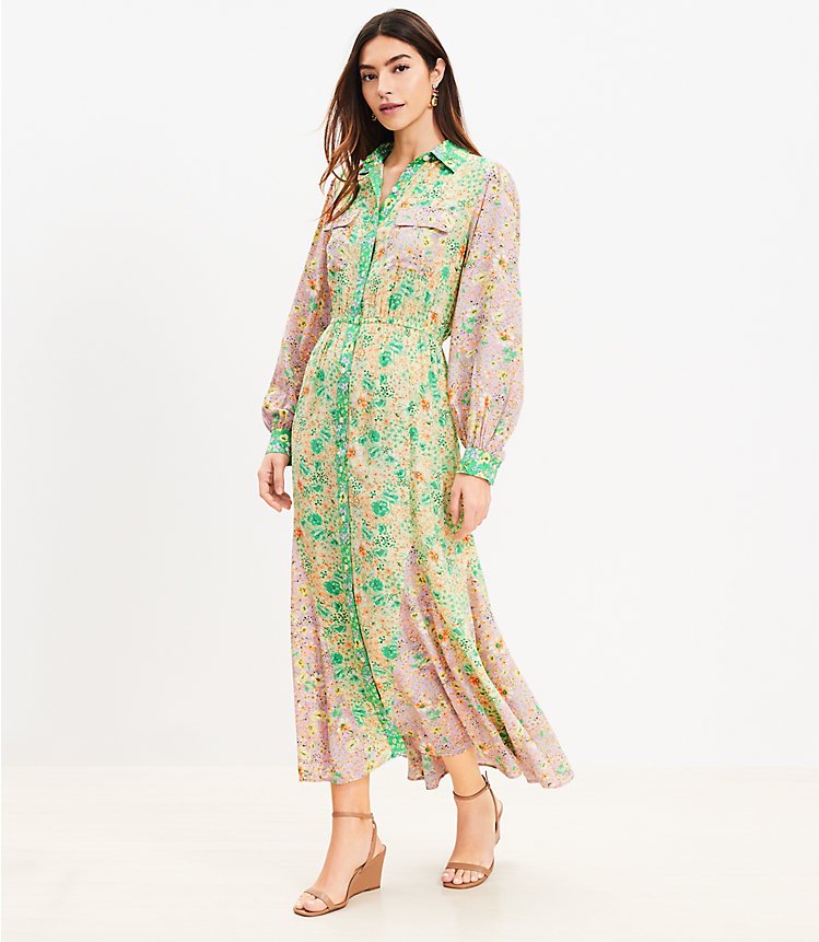 Floral Godet Pocket Shirtdress