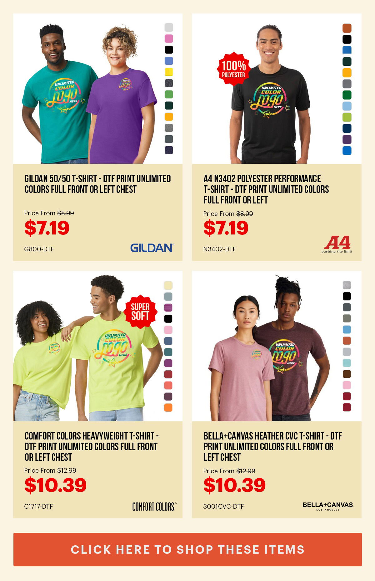 \\$7.19 DTF Tees | Unlimited Color Logo