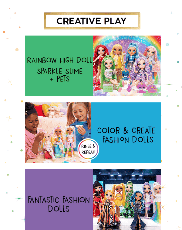 Creative Play. Color & Create Fashion Dolls - Rinse & Repeat! Rainbow High Doll - Sparkle Slime + Pets. Fantastic Fashion Dolls.