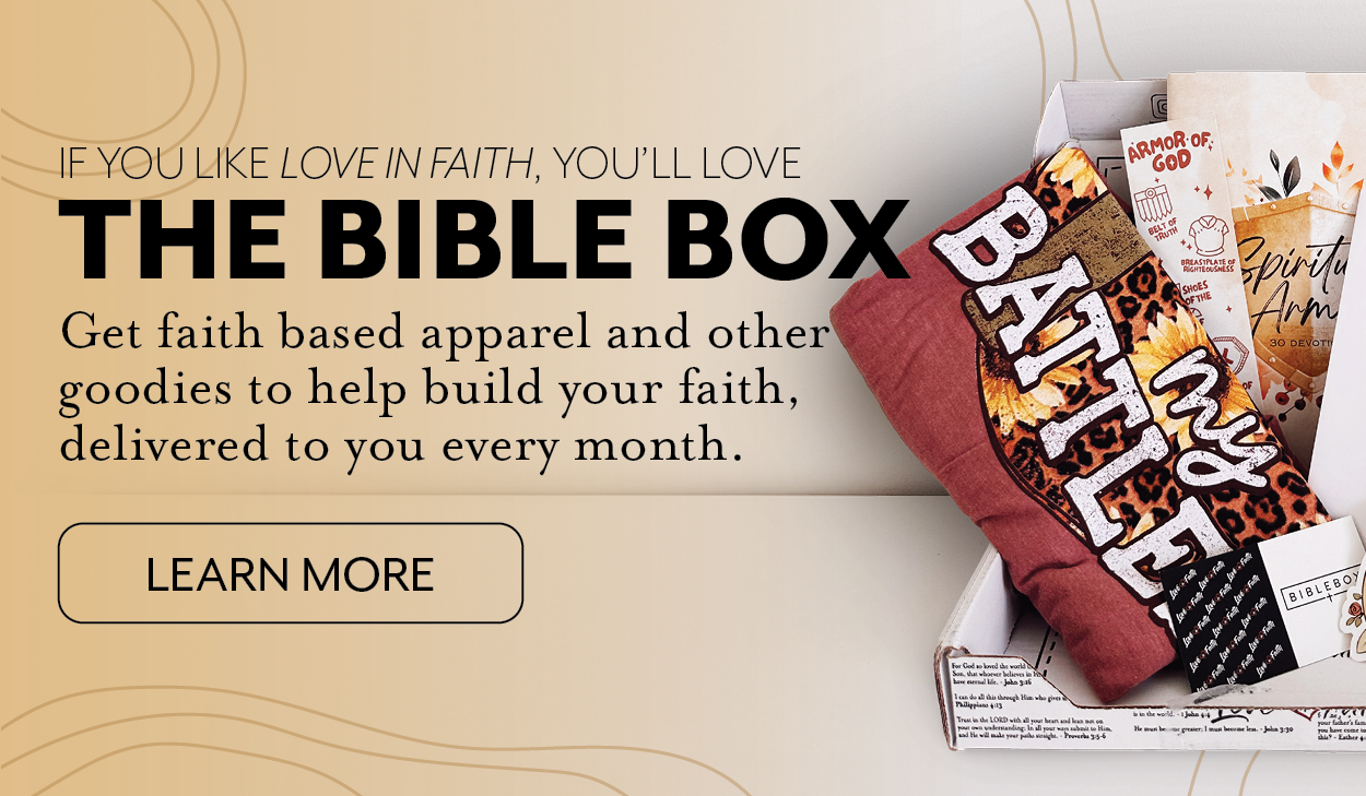 We think you'll love the bible box Our popular monthly box filled with faith-based apparel and other goodies to sweeten up your devotional time. Shop now 