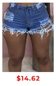 LW Mid Waist High Stretchy Ripped Baby Blue Denim Shorts