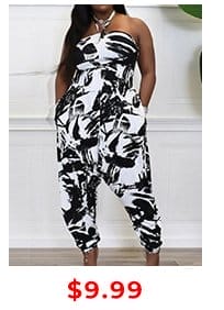 LW Plus Size Off The Shoulder Graffiti Print Jumpsuit