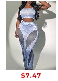 LW SXY Imitation Denim Crop Top See Through Skirt Set