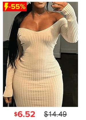 LW BASICS V Neck Rib Knit Bodycon Dress