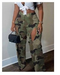 LW Camo Print Cut Out Wide Leg Cargo Pants