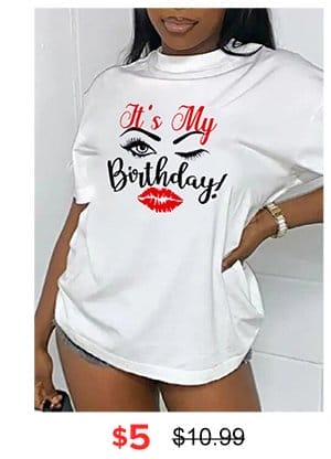 LW Casual Lip Letter Print White T-shirt