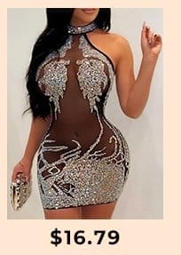 LW Rhinestone See Through Bodycon Dress