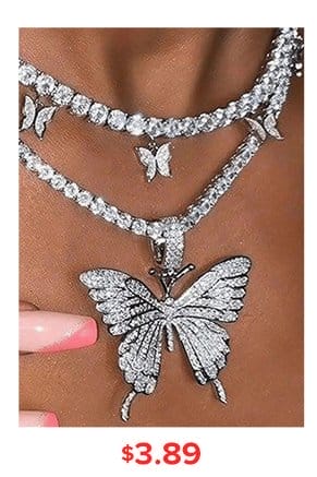 LW Rhinestone Butterfly Alloy Necklace