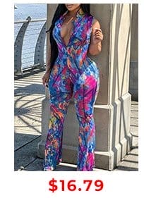 LW Mixed Print Flared Jumpsuit