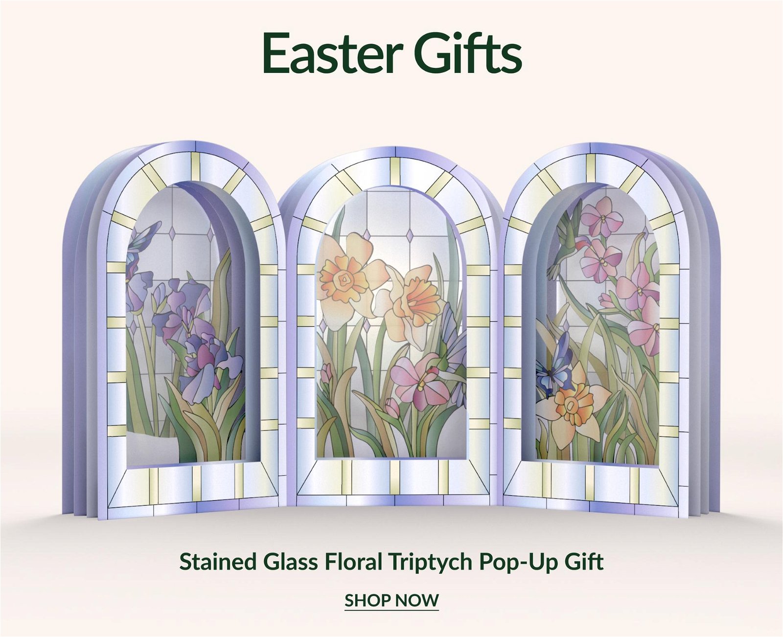Stained Glass Floral Triptych Pop-Up Gift