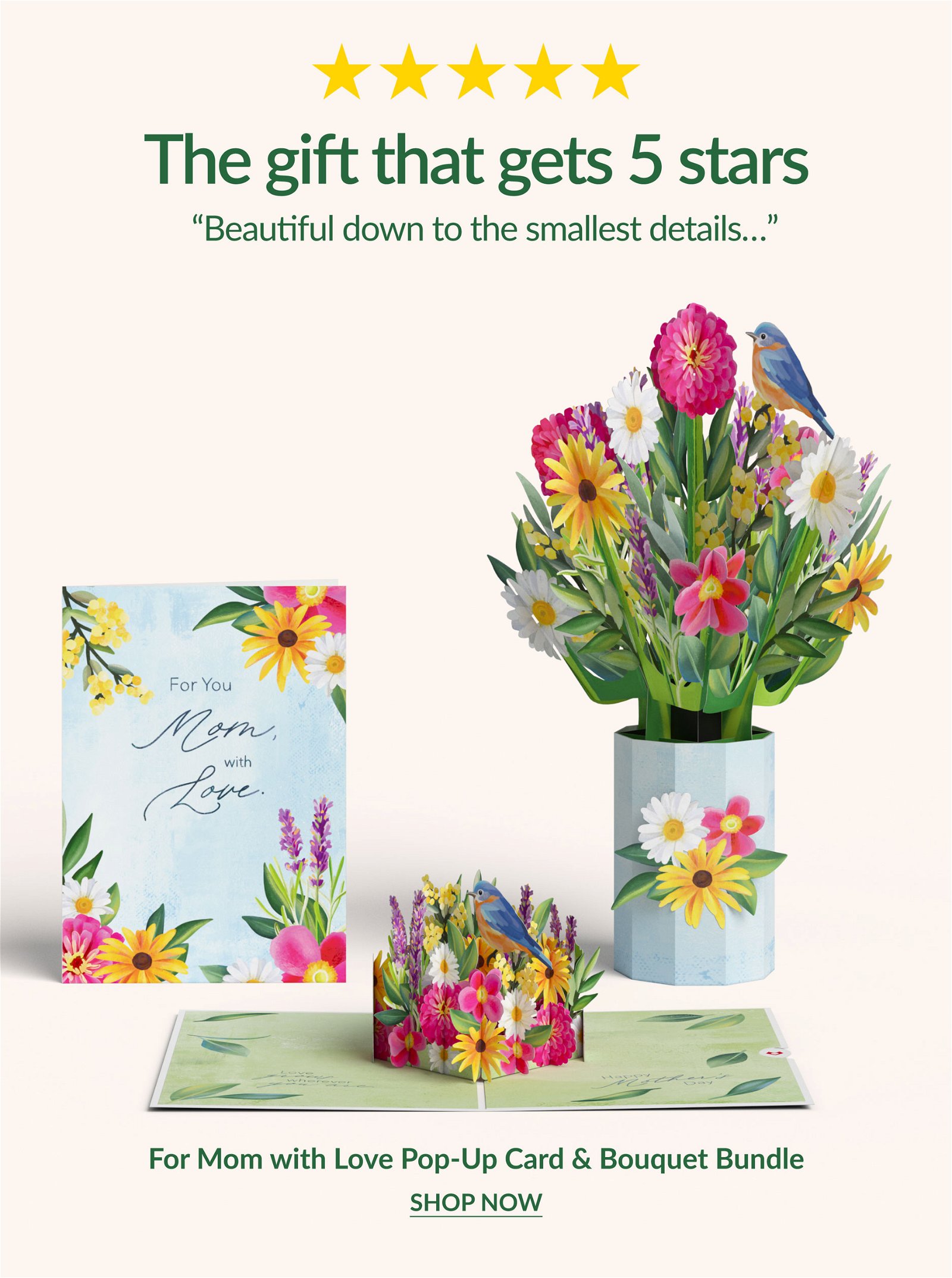 The gift that gets 5 stars | For Mom with Love Pop-Up Card & Bouquet Bundle | SHOP NOW