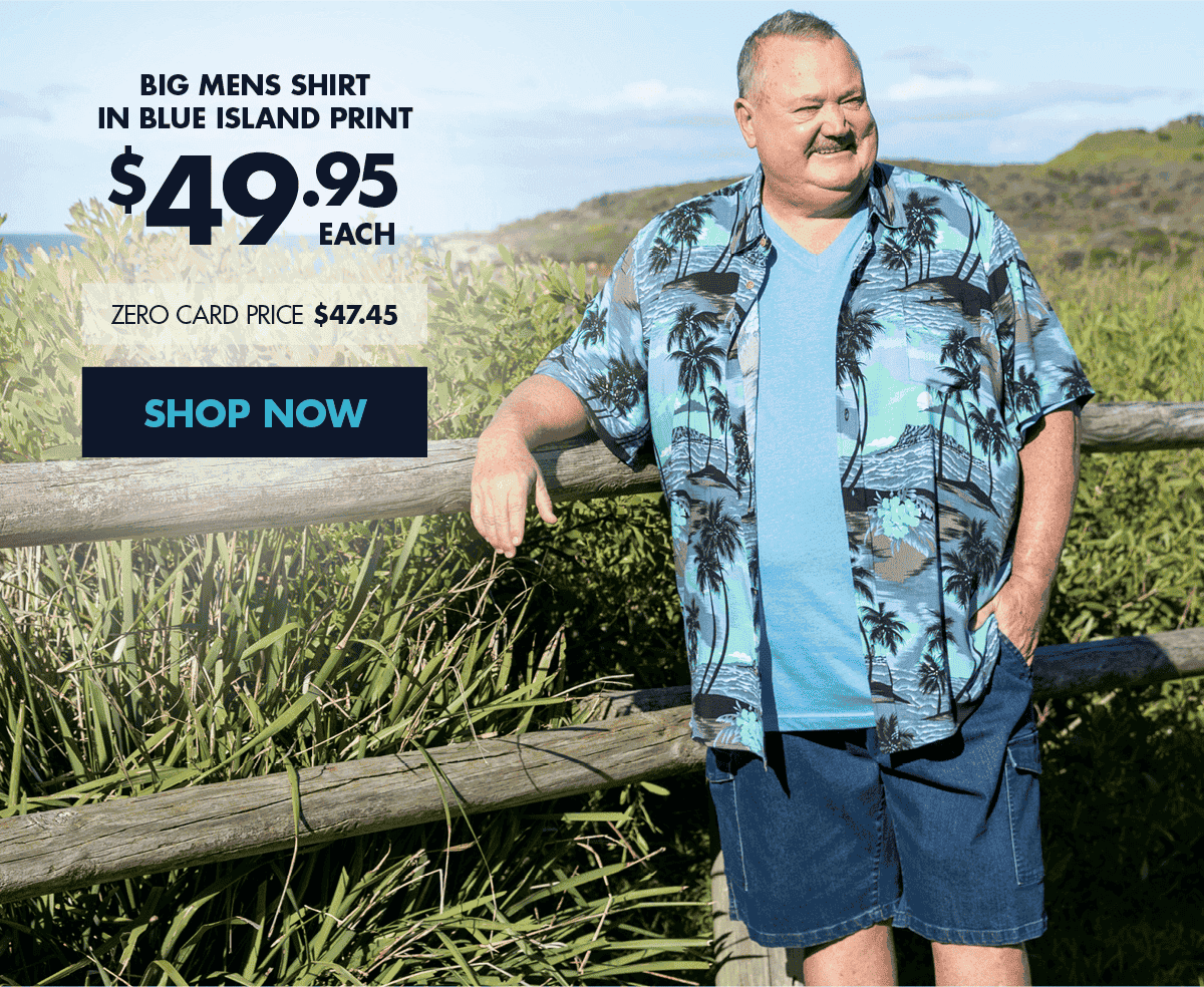 Big Mens Shirt In Blue Island Print