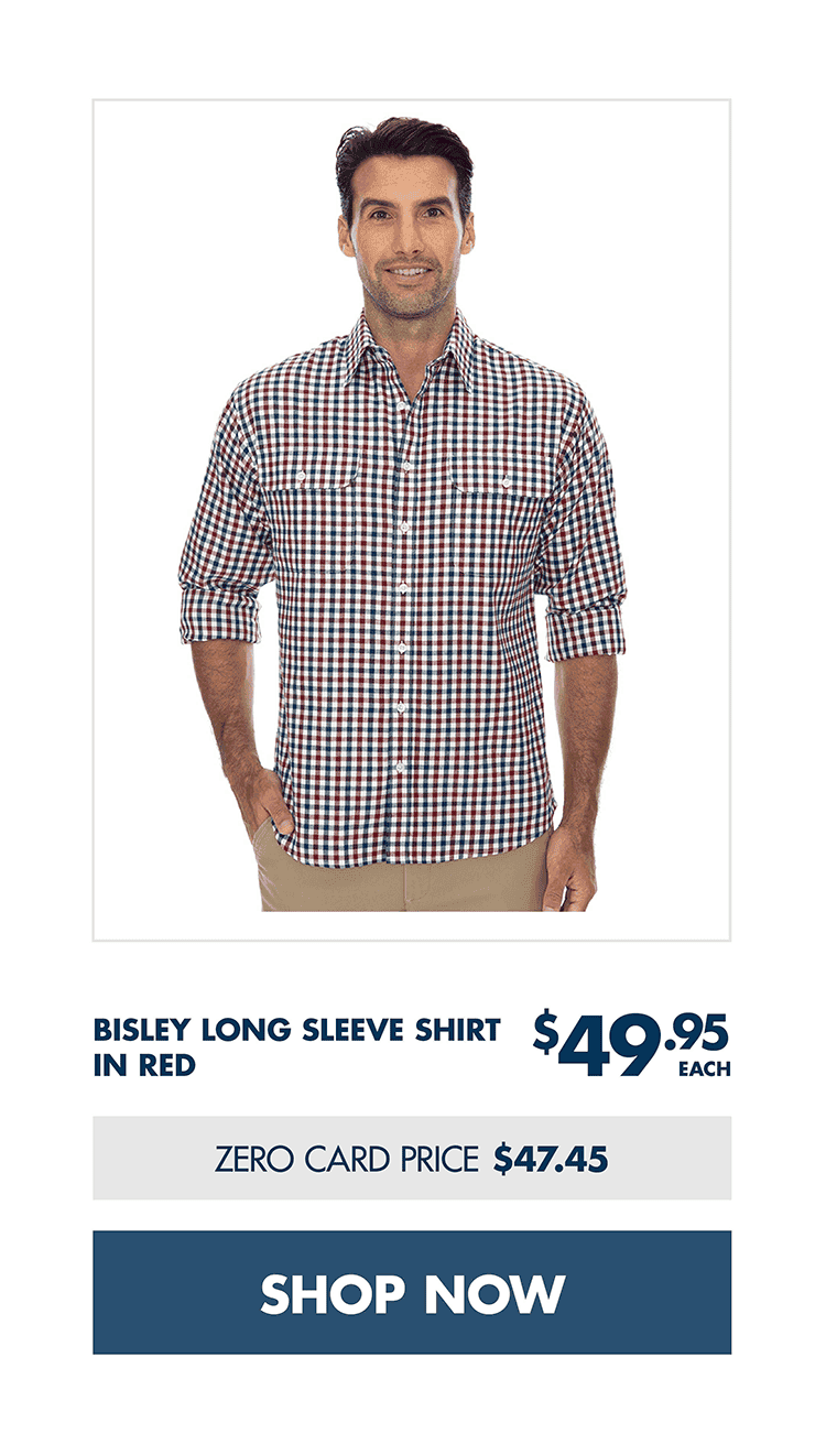 BISLEY LONG SLEEVE SHIRT IN RED \\$49.95